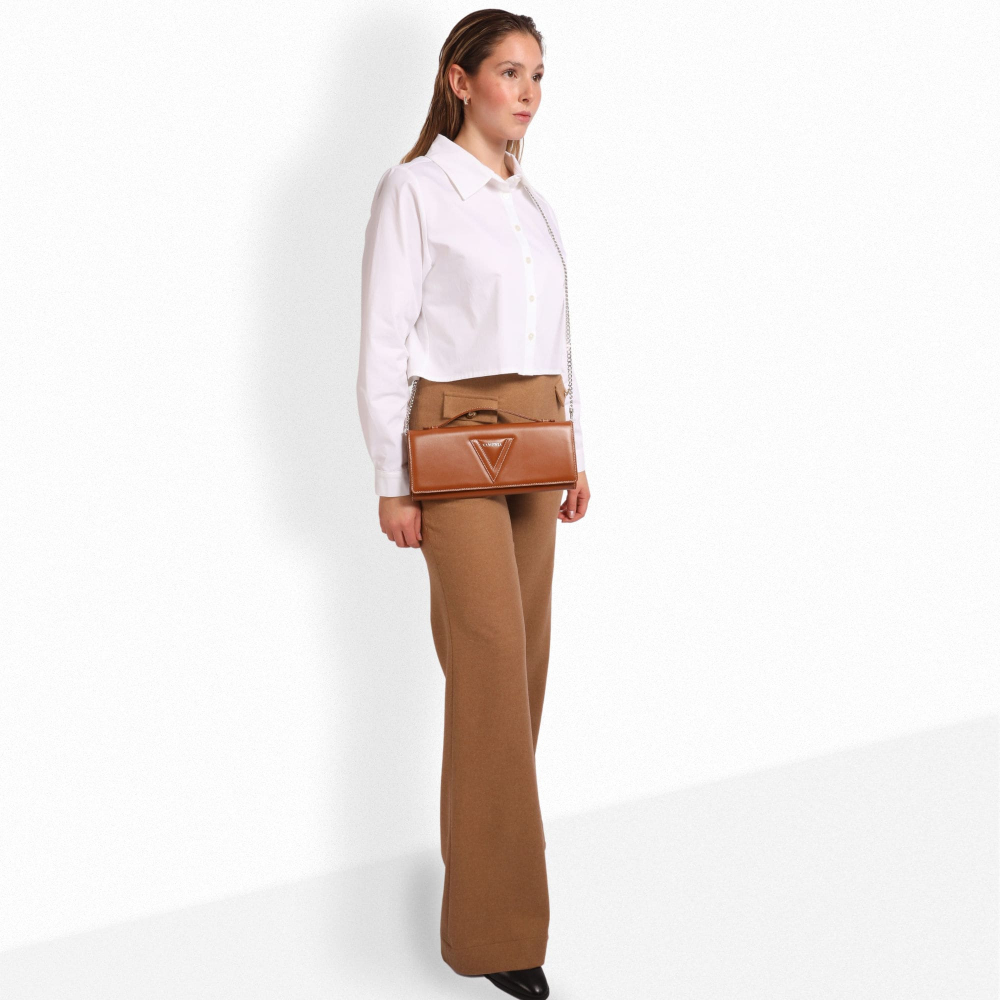 Long clutch made of calf leather in cognac